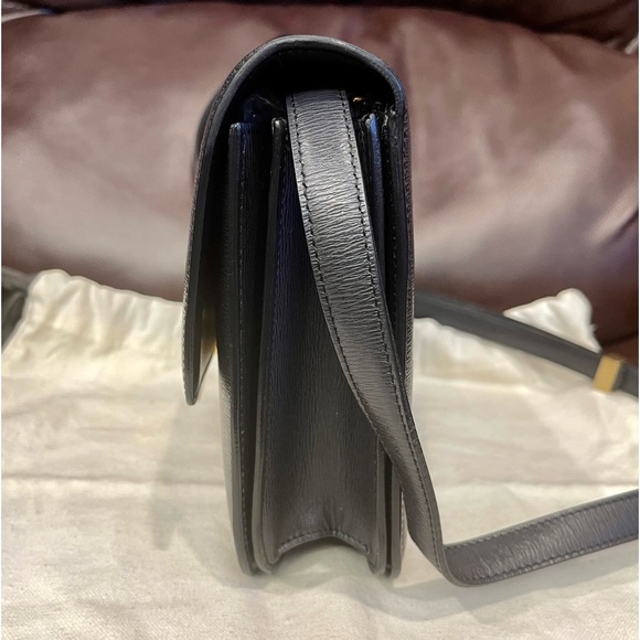 Celine Classic Box Triomphe Medium Calf leather black flap bag canvas handbag - Picture 6 of 16